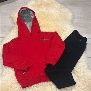 Calvin Klein Jeans Red Hoodie and Black Pants Set